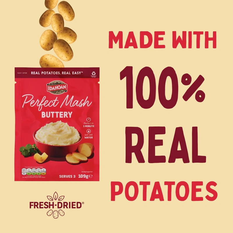 Perfect Buttery Mash – Idahoan – 109g – Classic Instant British-Style Mashed Potato - Image 2