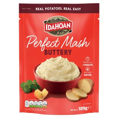 Perfect Buttery Mash – Idahoan – 109g – Classic Instant British-Style Mashed Potato