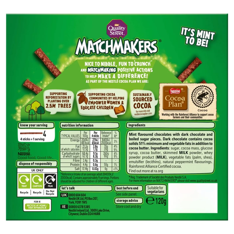 Matchmakers Cool Mint – Quality Street – 120g – British Mint Chocolate Sticks - Image 2