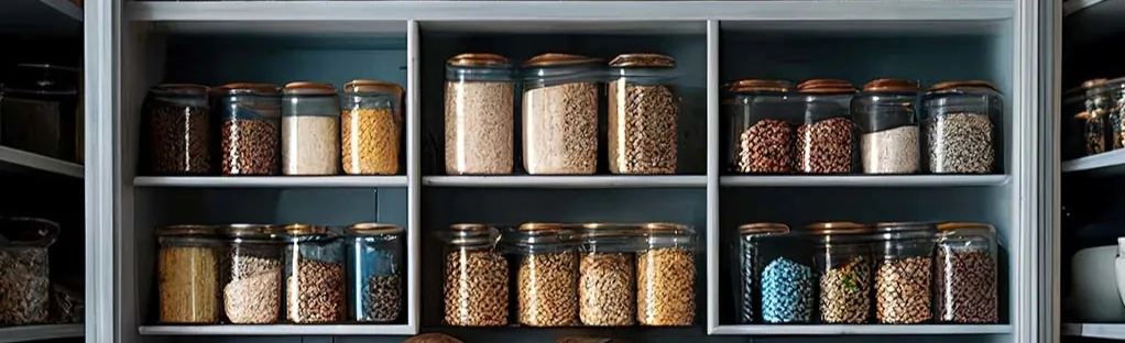 British groceries arranged neatly in a cupboard for UK expats