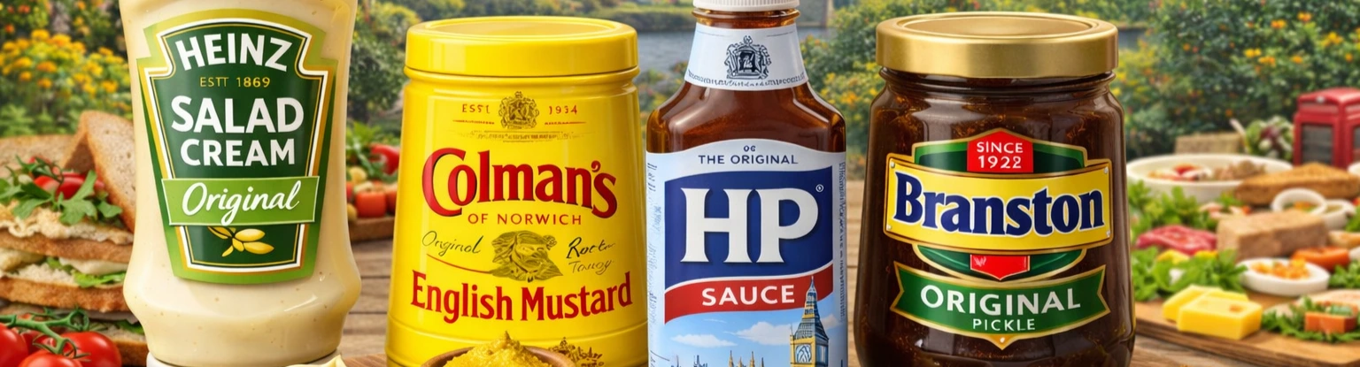 British condiments in the Philippines including Branston Pickle, mustard and HP Sauce