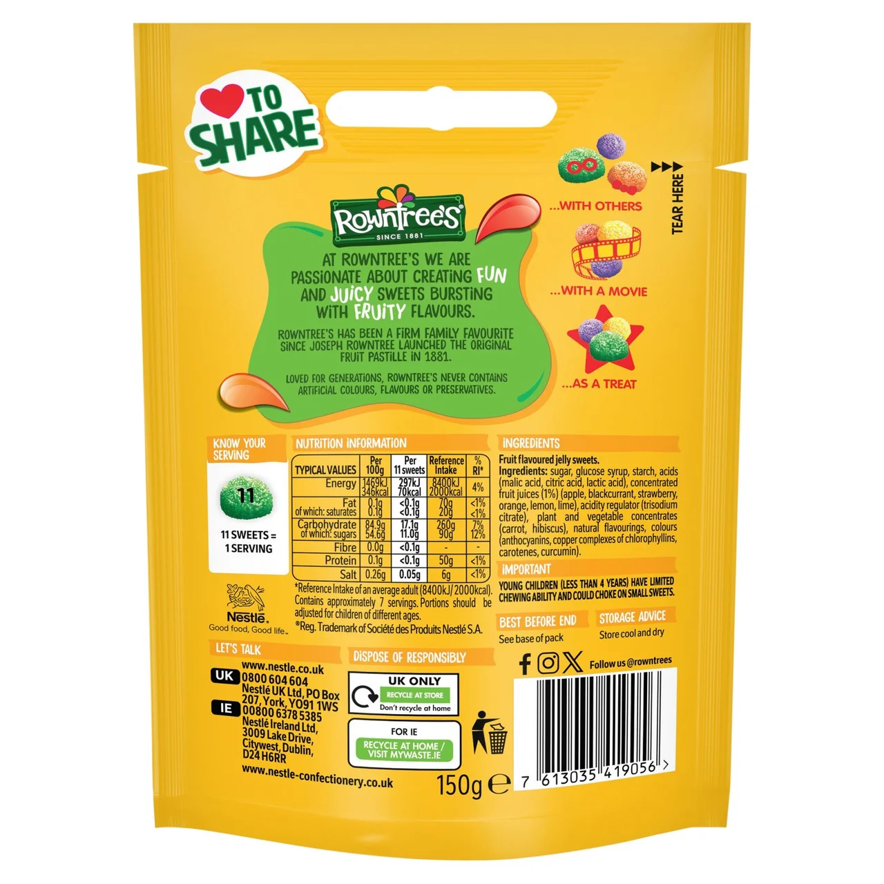 Rowntree's Jelly Tots Sweets Sharing Pouch Vegan 150g - Image 3